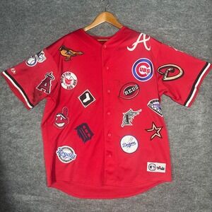 Majestic MLB Baseball Jersey Red Multi Team Logos Men's Size XL